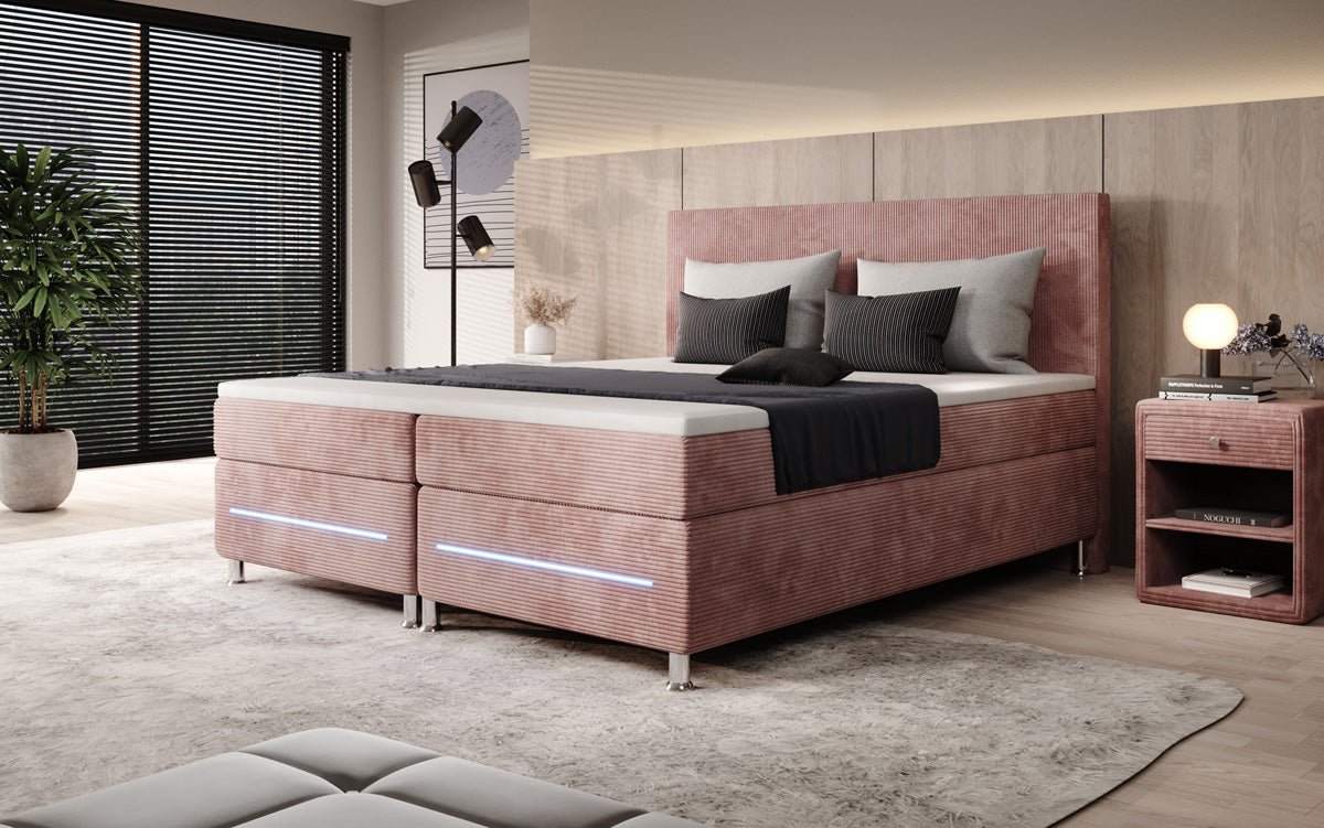 Simple box spring bed with LED in corduroy