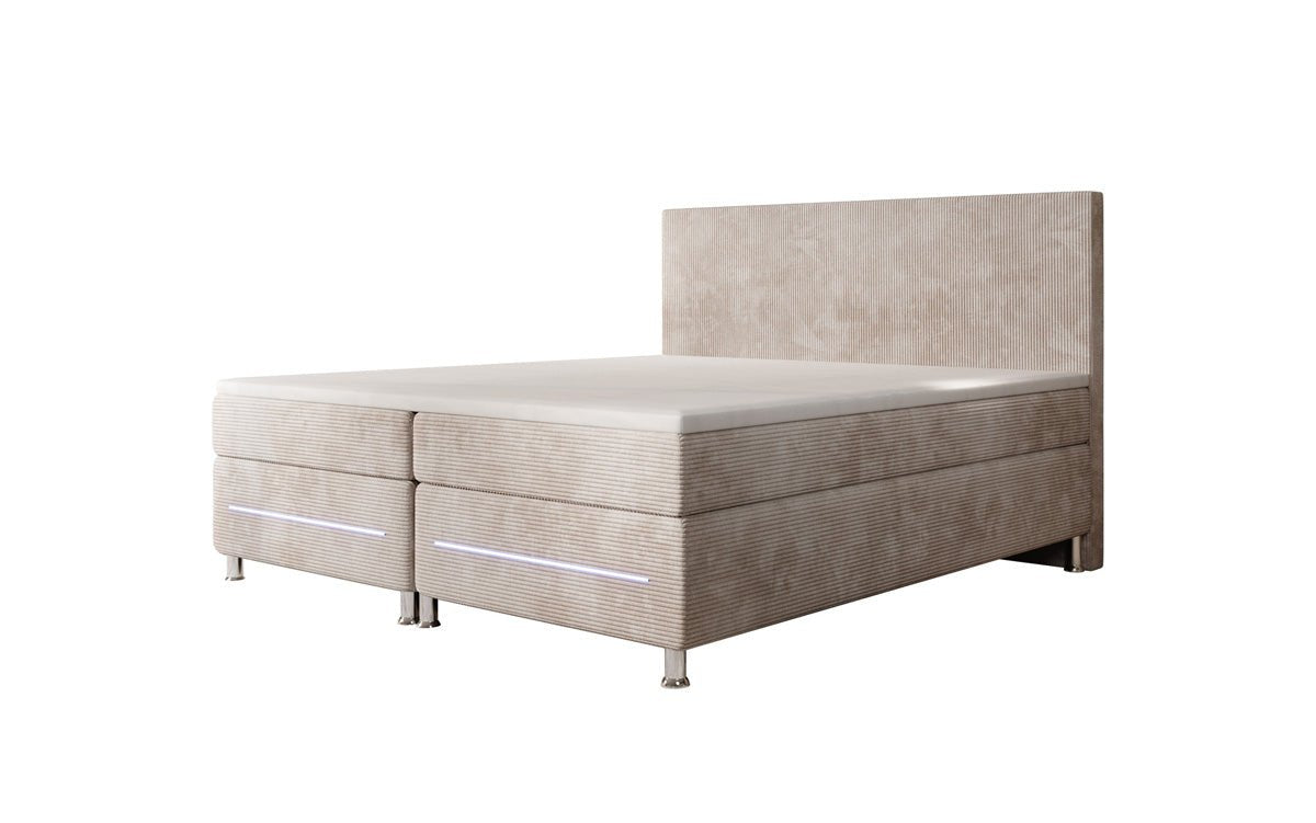 Simple box spring bed with LED in corduroy