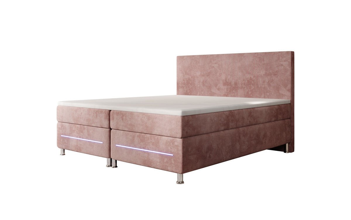 Simple box spring bed with LED in corduroy