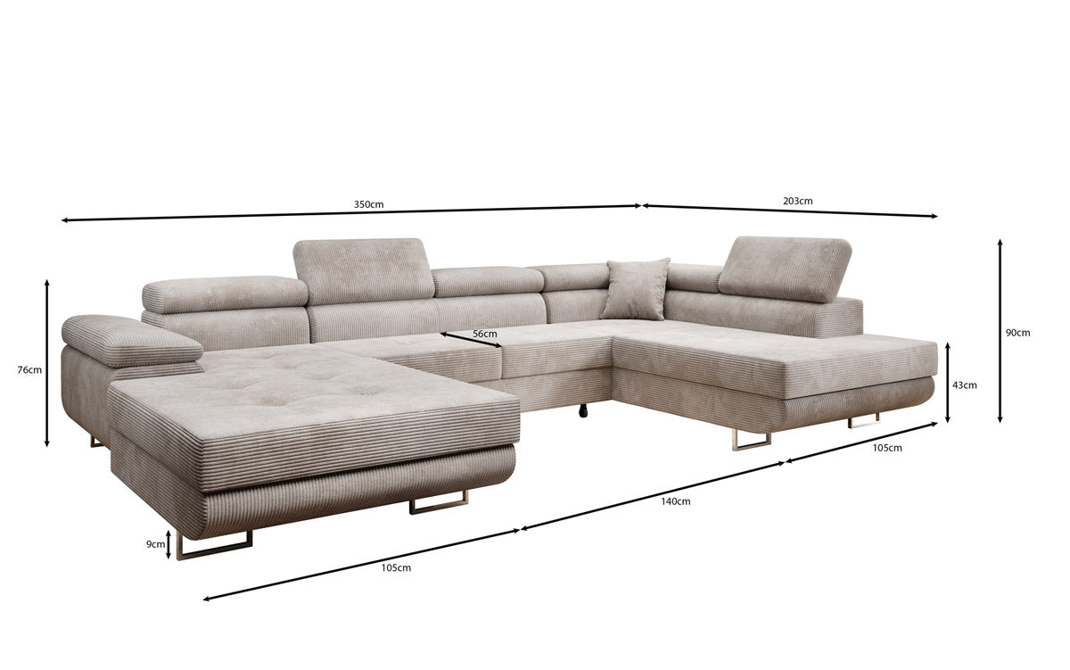 Designer Sofa Lago met slaap- en klapfunctie in corduroy