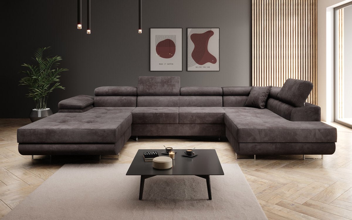 Designer Sofa Lago met slaap- en klapfunctie in corduroy