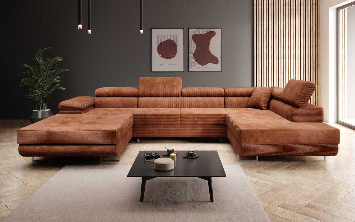 Designer Sofa Lago met slaap- en klapfunctie in corduroy