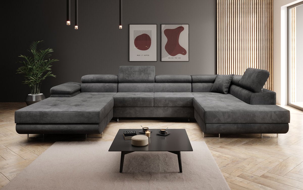 Designer Sofa Lago met slaap- en klapfunctie in corduroy