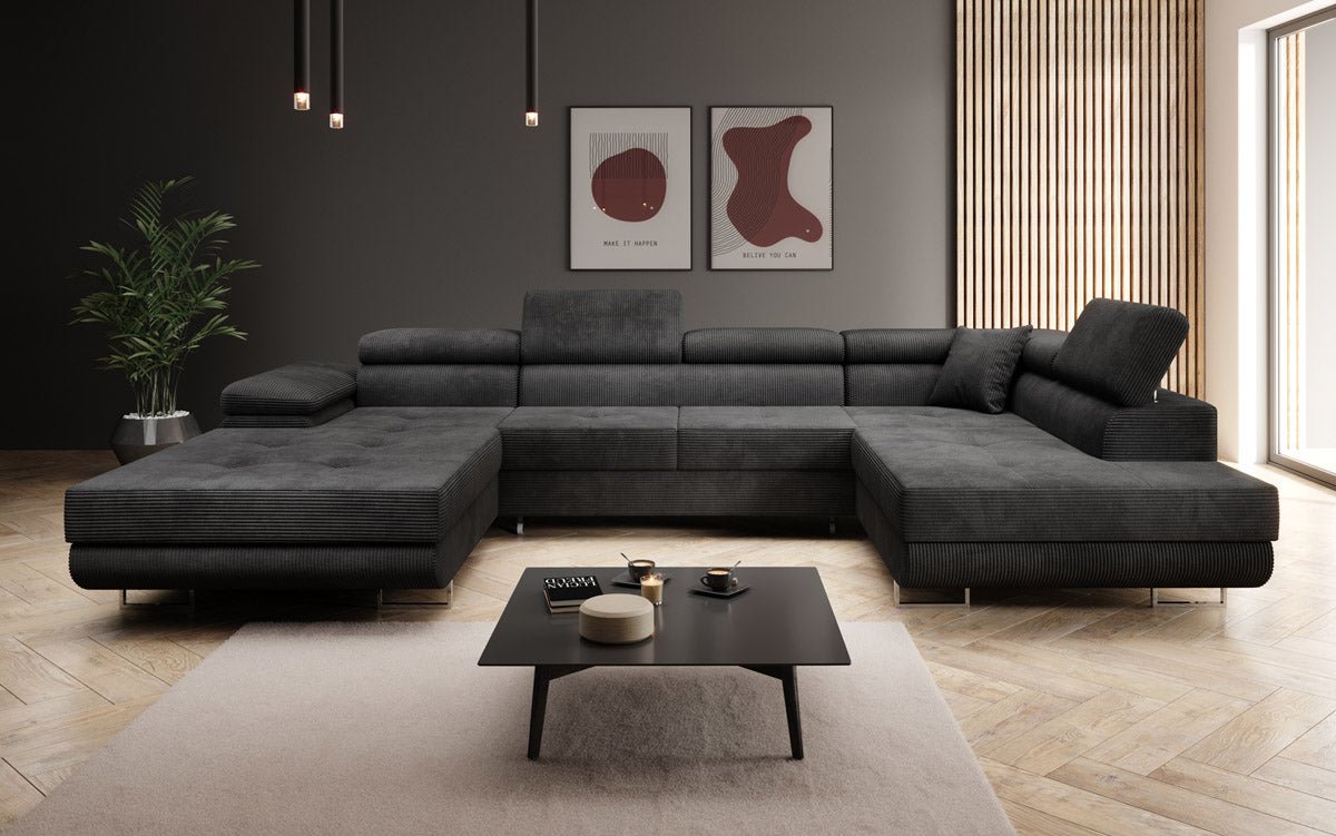 Designer Sofa Lago met slaap- en klapfunctie in corduroy