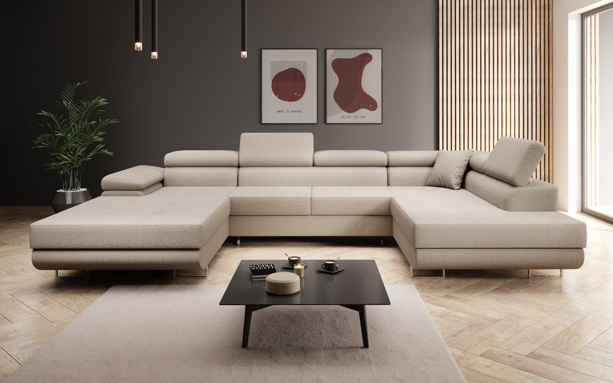 Designerbank Lago met slaap- en klapfunctie in bouclé
