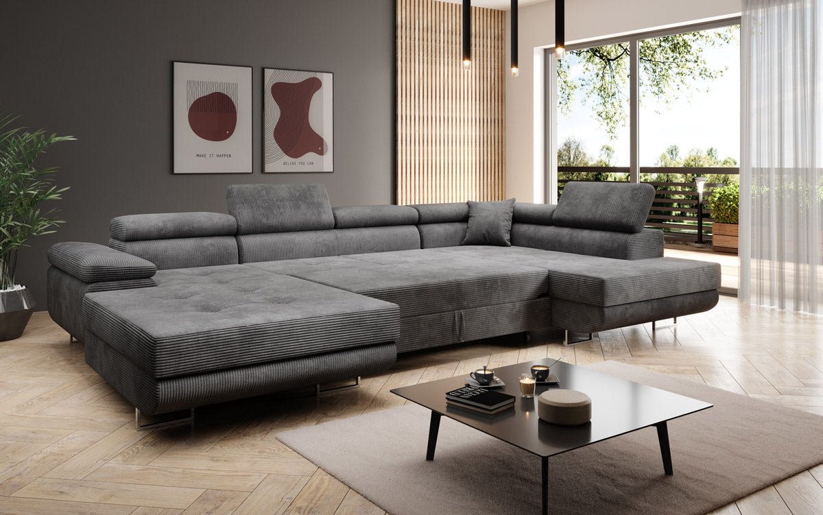 Designer Sofa Lago met slaap- en klapfunctie in corduroy