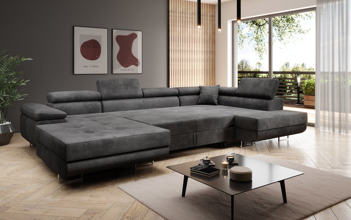 Designer Sofa Lago met slaap- en klapfunctie in corduroy