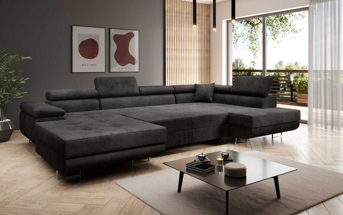 Designer Sofa Lago met slaap- en klapfunctie in corduroy