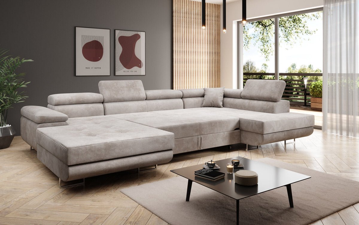 Designer Sofa Lago met slaap- en klapfunctie in corduroy