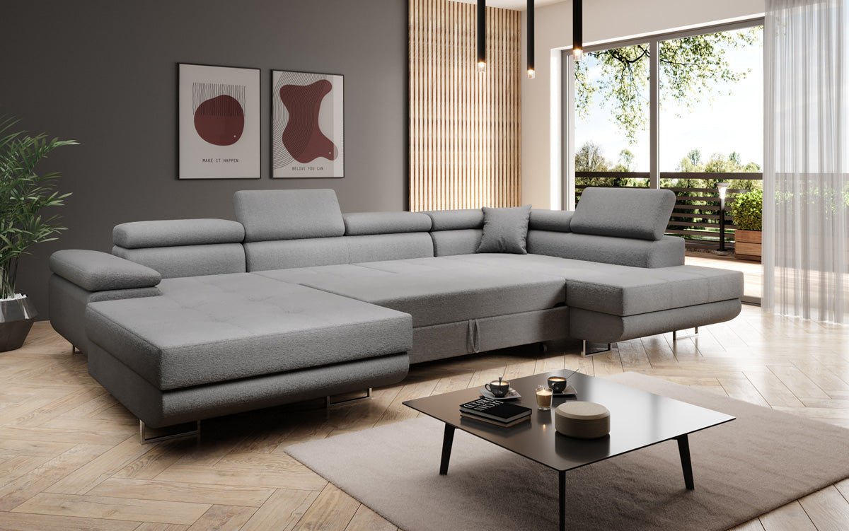 Designerbank Lago met slaap- en klapfunctie in bouclé