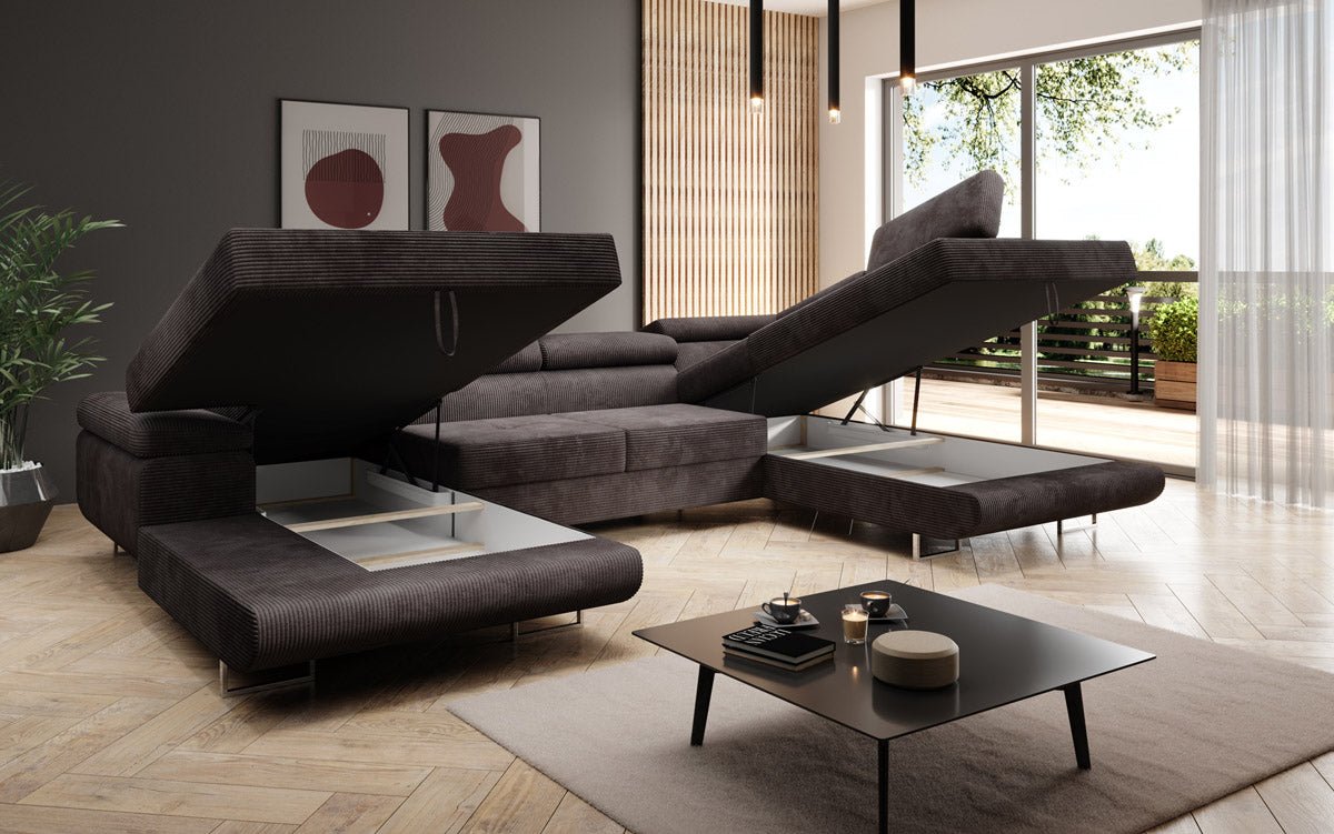 Designer Sofa Lago met slaap- en klapfunctie in corduroy