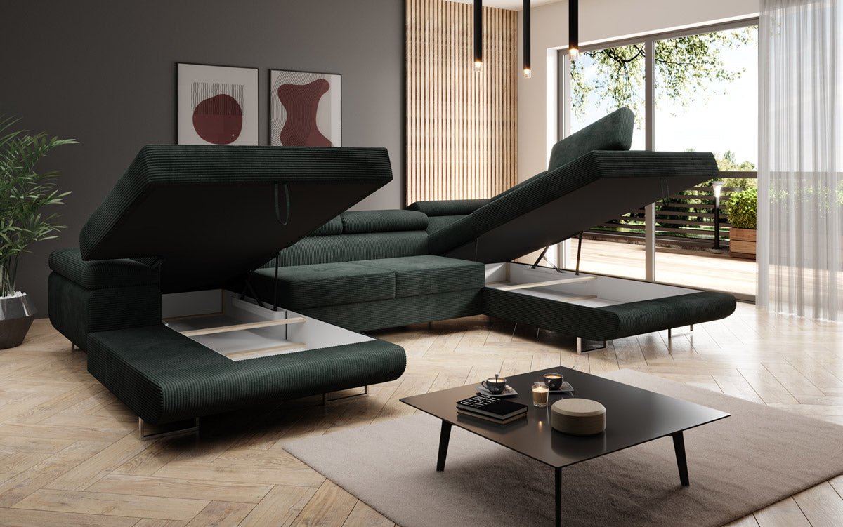 Designer Sofa Lago met slaap- en klapfunctie in corduroy