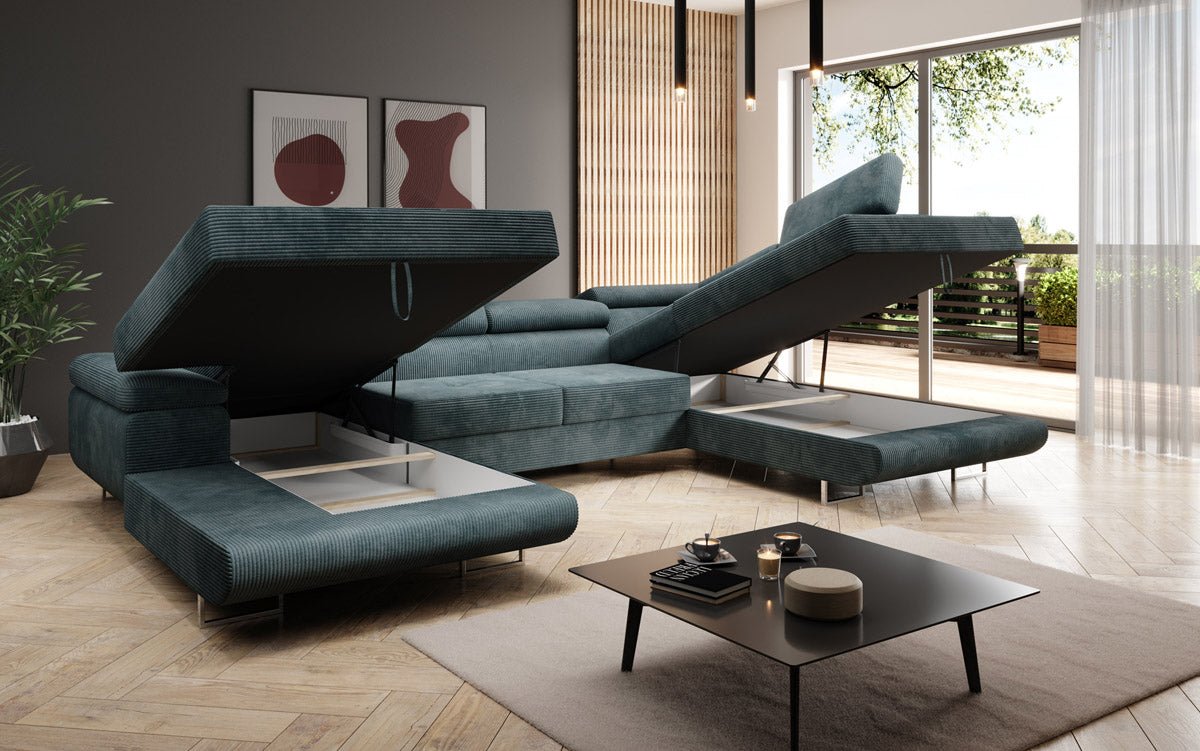 Designer Sofa Lago met slaap- en klapfunctie in corduroy