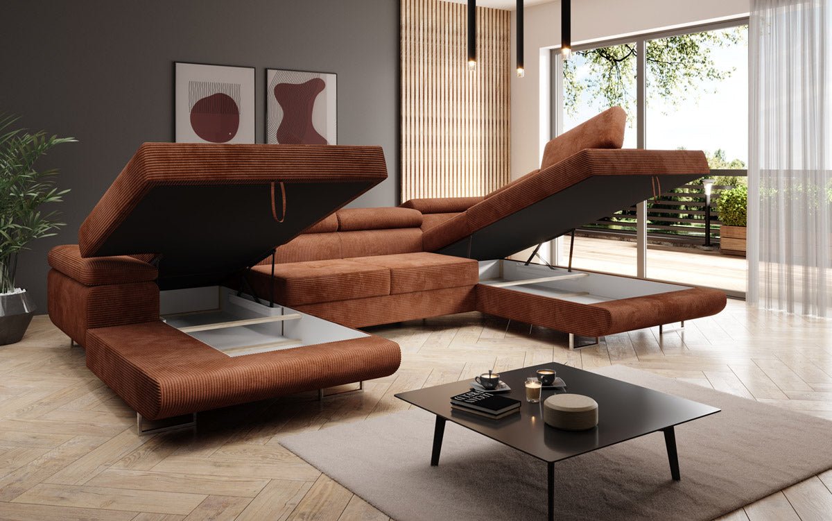 Designer Sofa Lago met slaap- en klapfunctie in corduroy