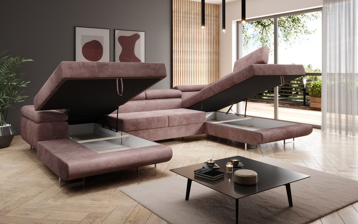 Designer Sofa Lago met slaap- en klapfunctie in corduroy