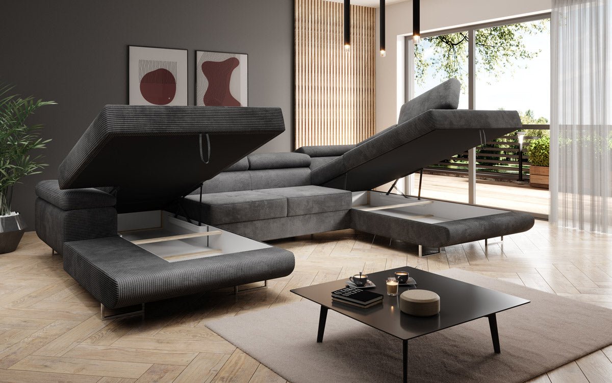 Designer Sofa Lago met slaap- en klapfunctie in corduroy