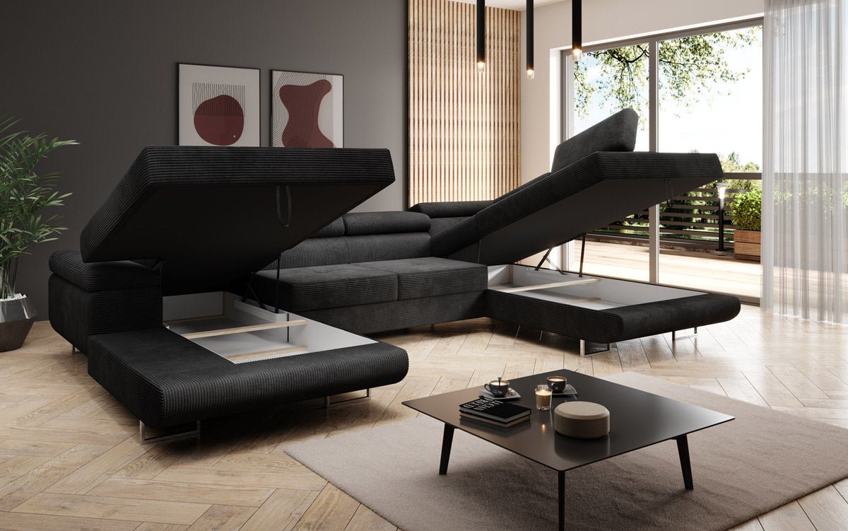 Designer Sofa Lago met slaap- en klapfunctie in corduroy