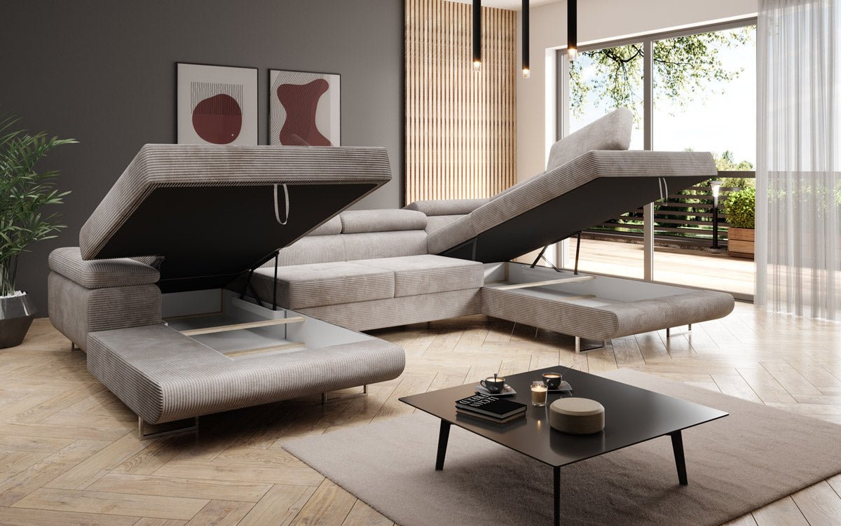 Designer Sofa Lago met slaap- en klapfunctie in corduroy