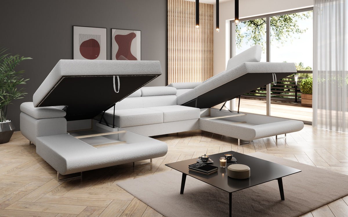 Designerbank Lago met slaap- en klapfunctie in bouclé