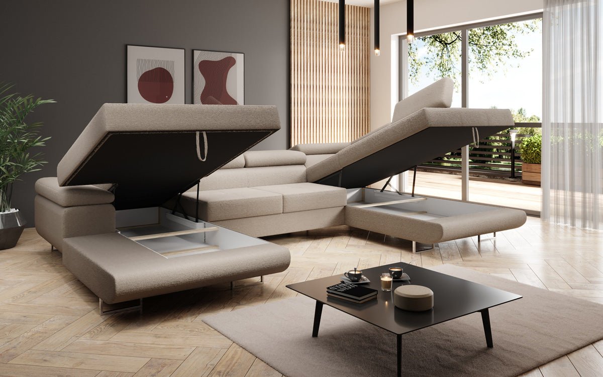 Designerbank Lago met slaap- en klapfunctie in bouclé