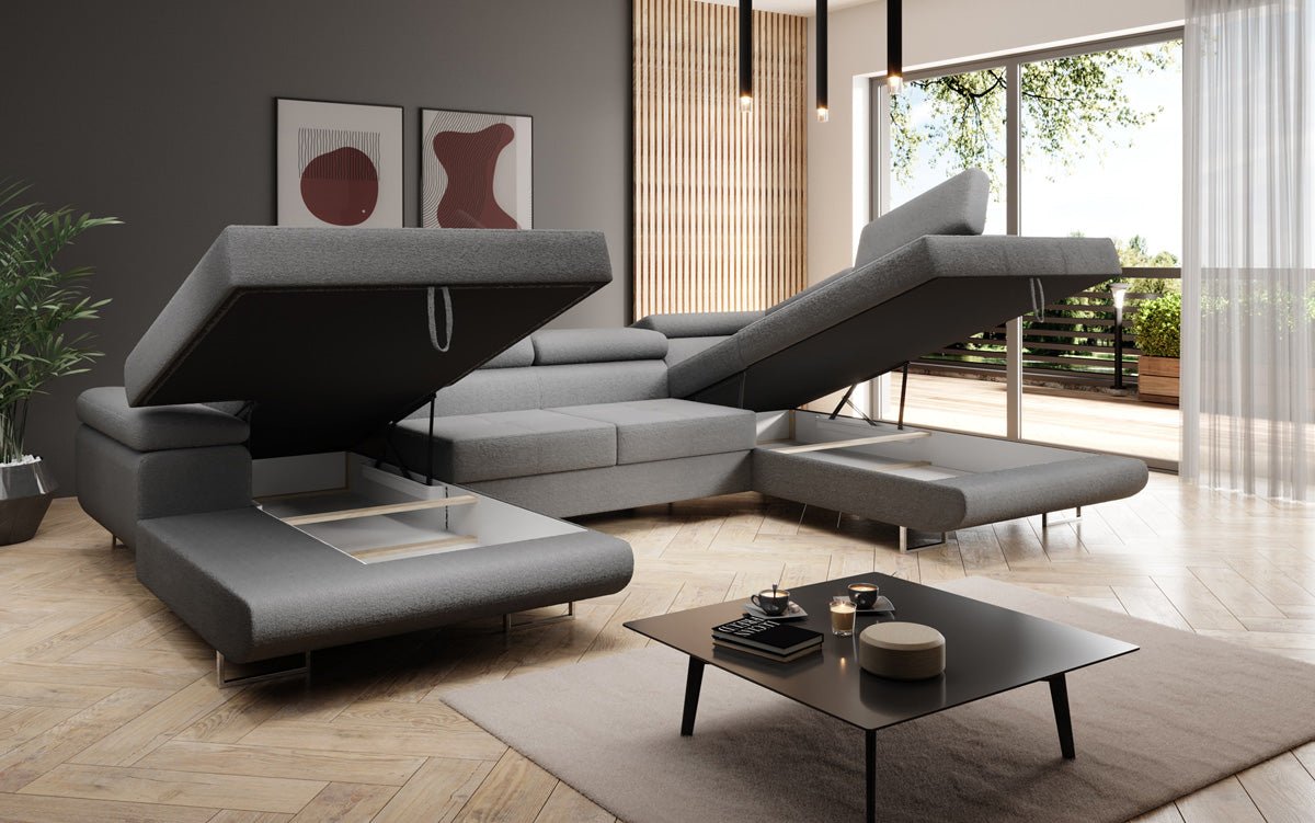 Designerbank Lago met slaap- en klapfunctie in bouclé