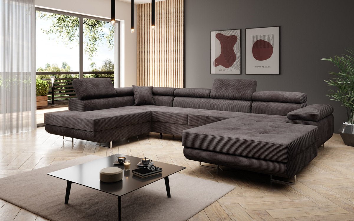 Designer Sofa Lago met slaap- en klapfunctie in corduroy