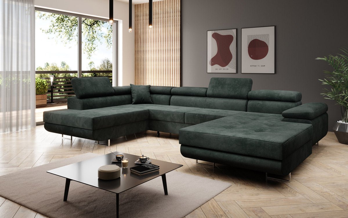 Designer Sofa Lago met slaap- en klapfunctie in corduroy