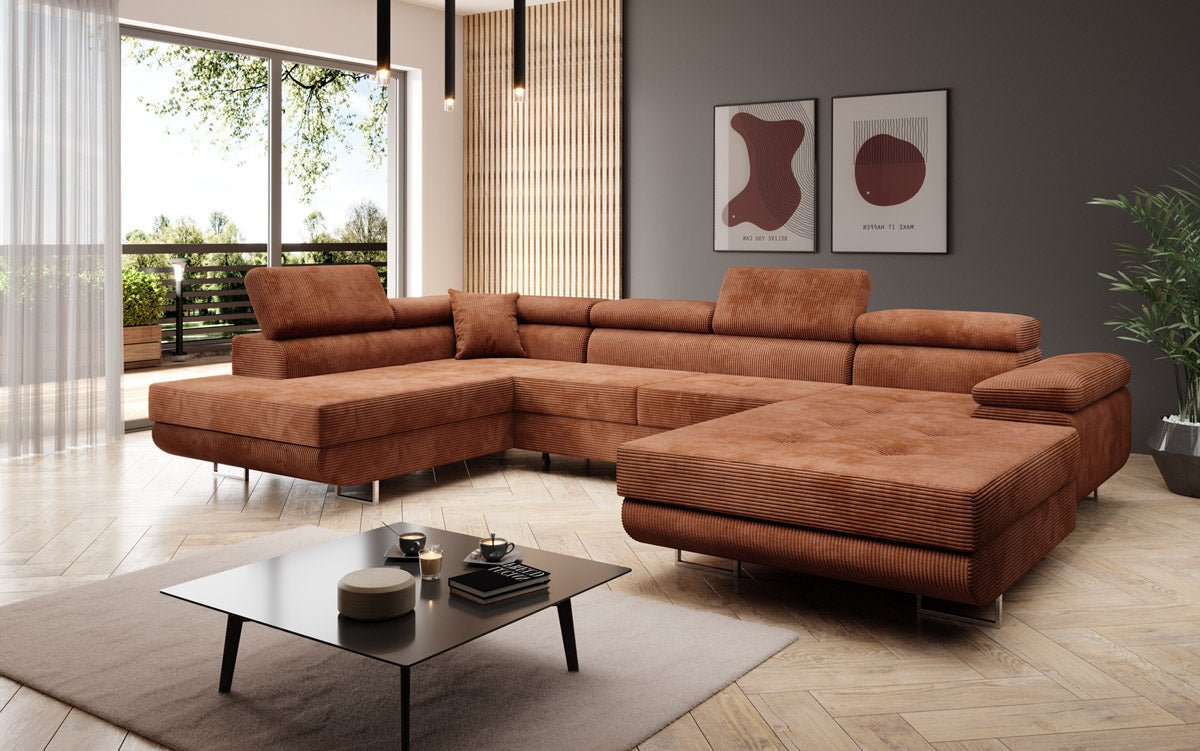 Designer Sofa Lago met slaap- en klapfunctie in corduroy