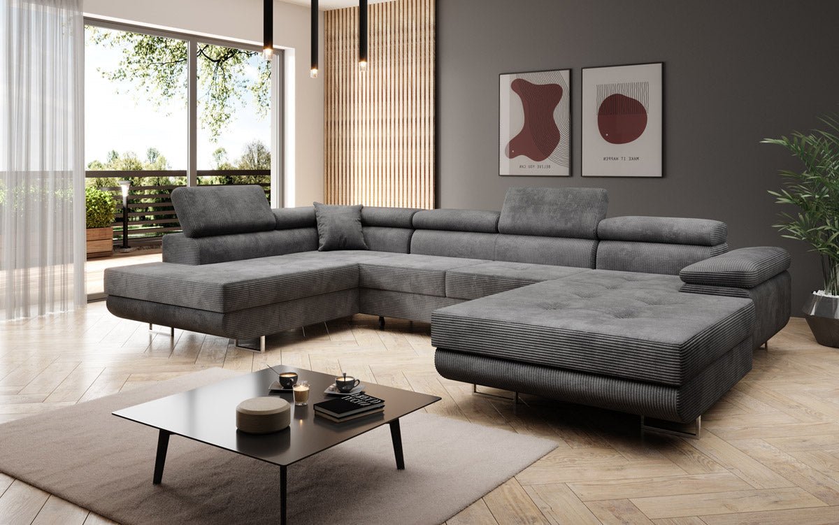 Designer Sofa Lago met slaap- en klapfunctie in corduroy