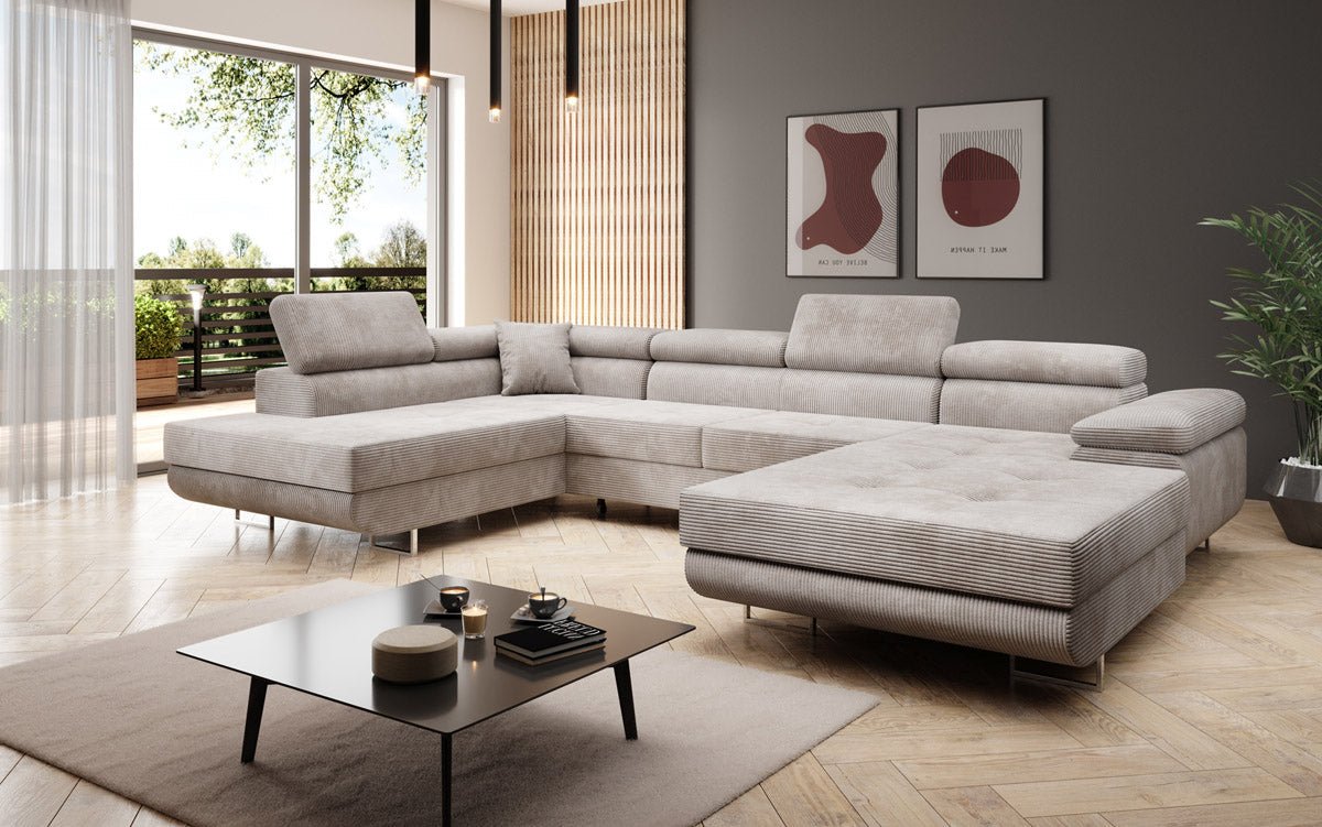 Designer Sofa Lago met slaap- en klapfunctie in corduroy