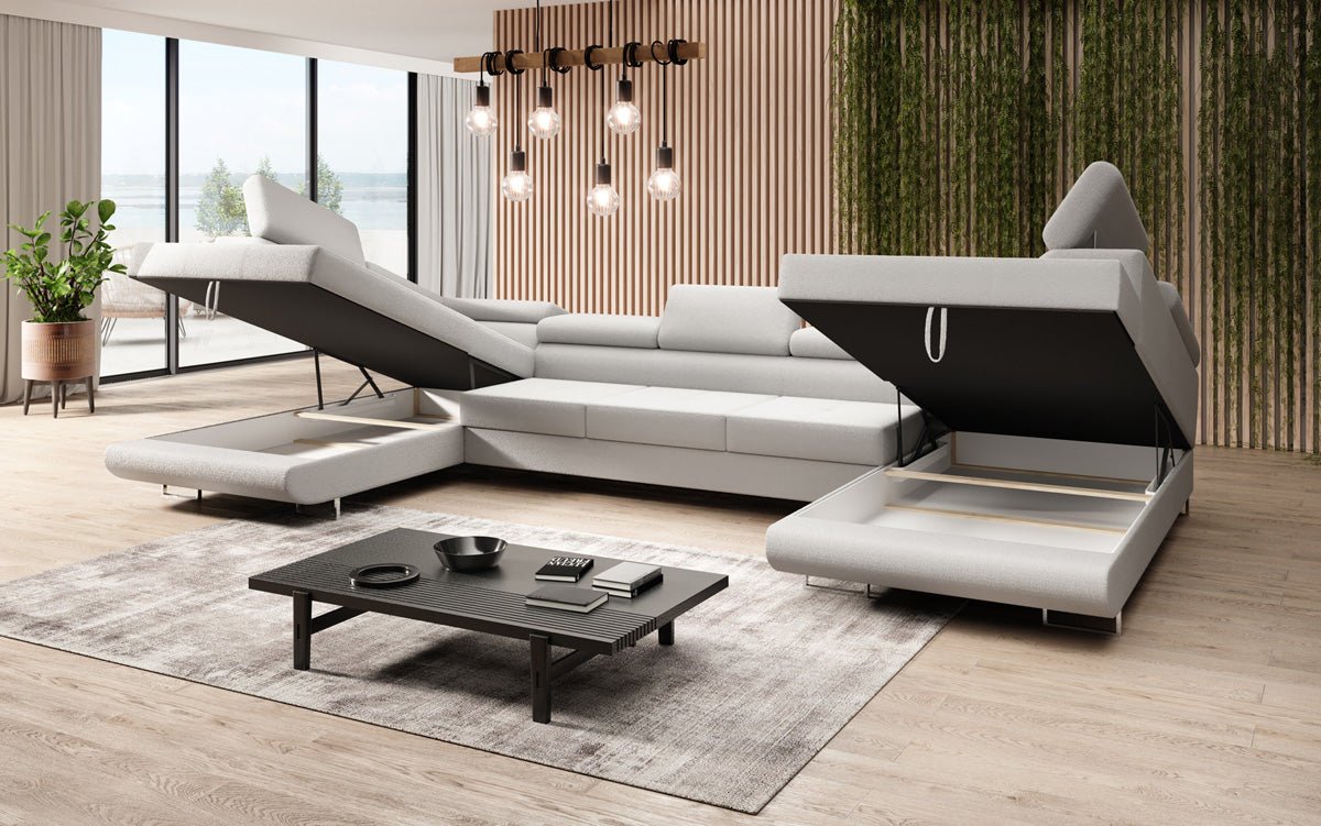 Designerbank Taormina met slaap- en klapfunctie in bouclé
