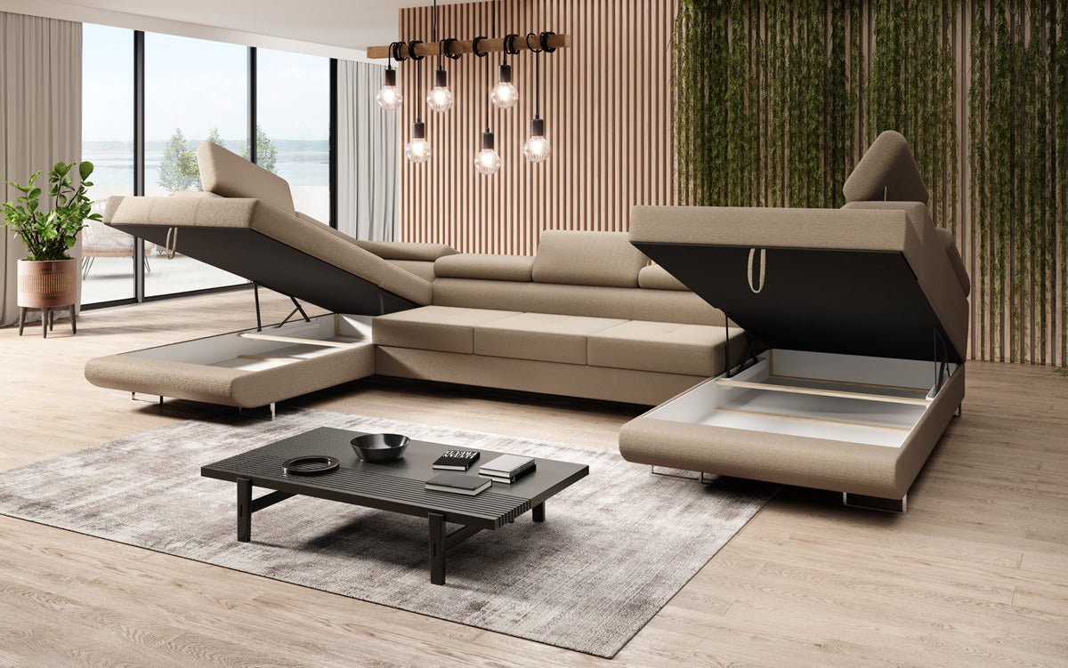 Designerbank Taormina met slaap- en klapfunctie in bouclé
