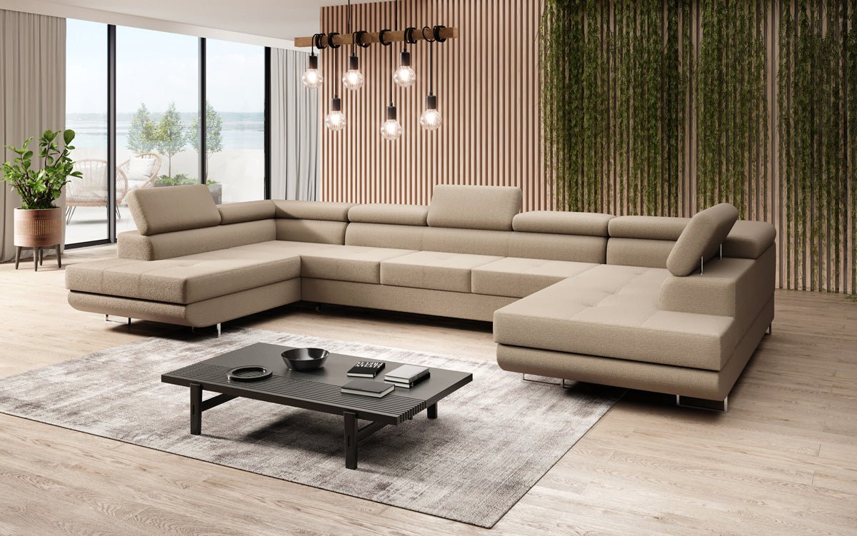 Designerbank Taormina met slaap- en klapfunctie in bouclé