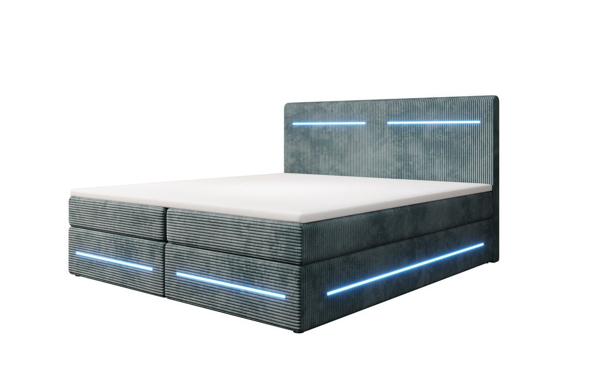 Boxspring bed Lara with storage and LED in corduroy