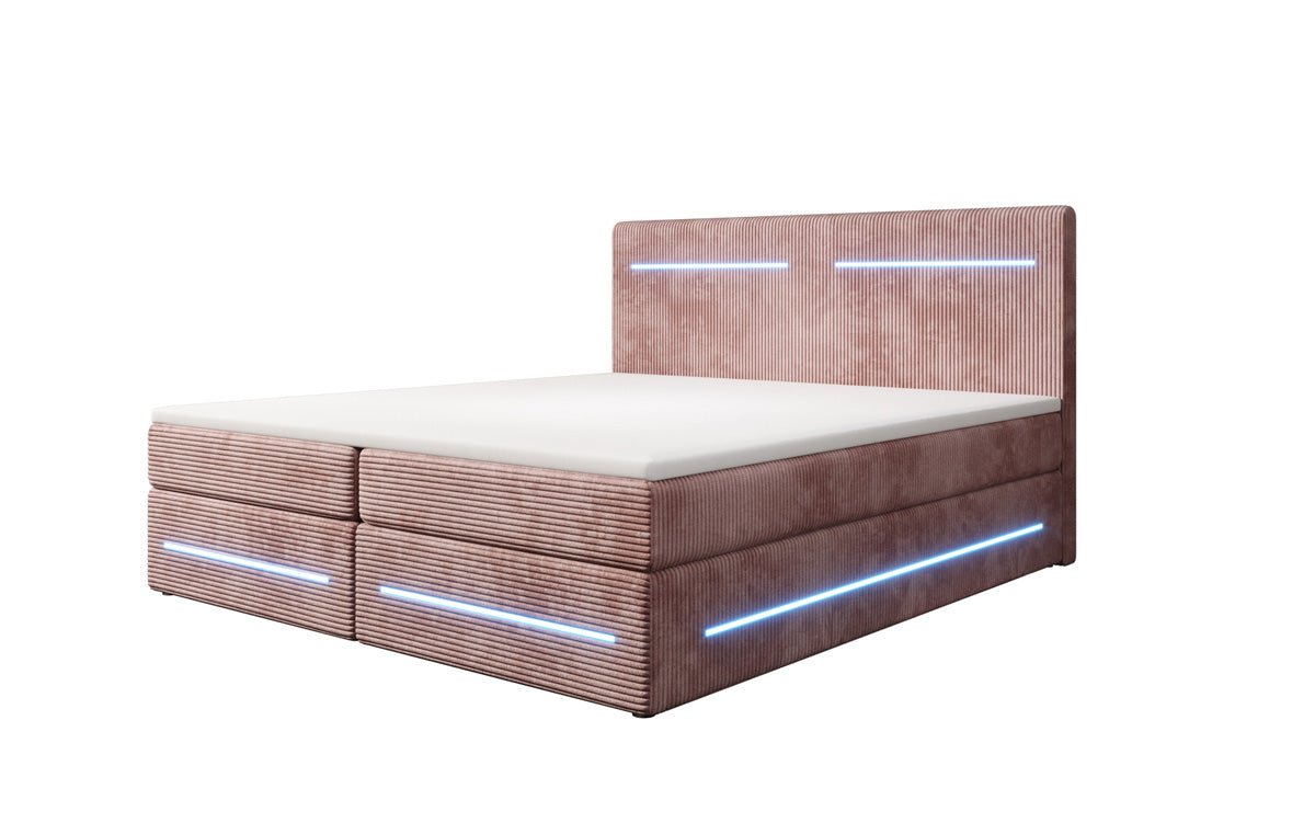 Boxspring bed Lara with storage and LED in corduroy