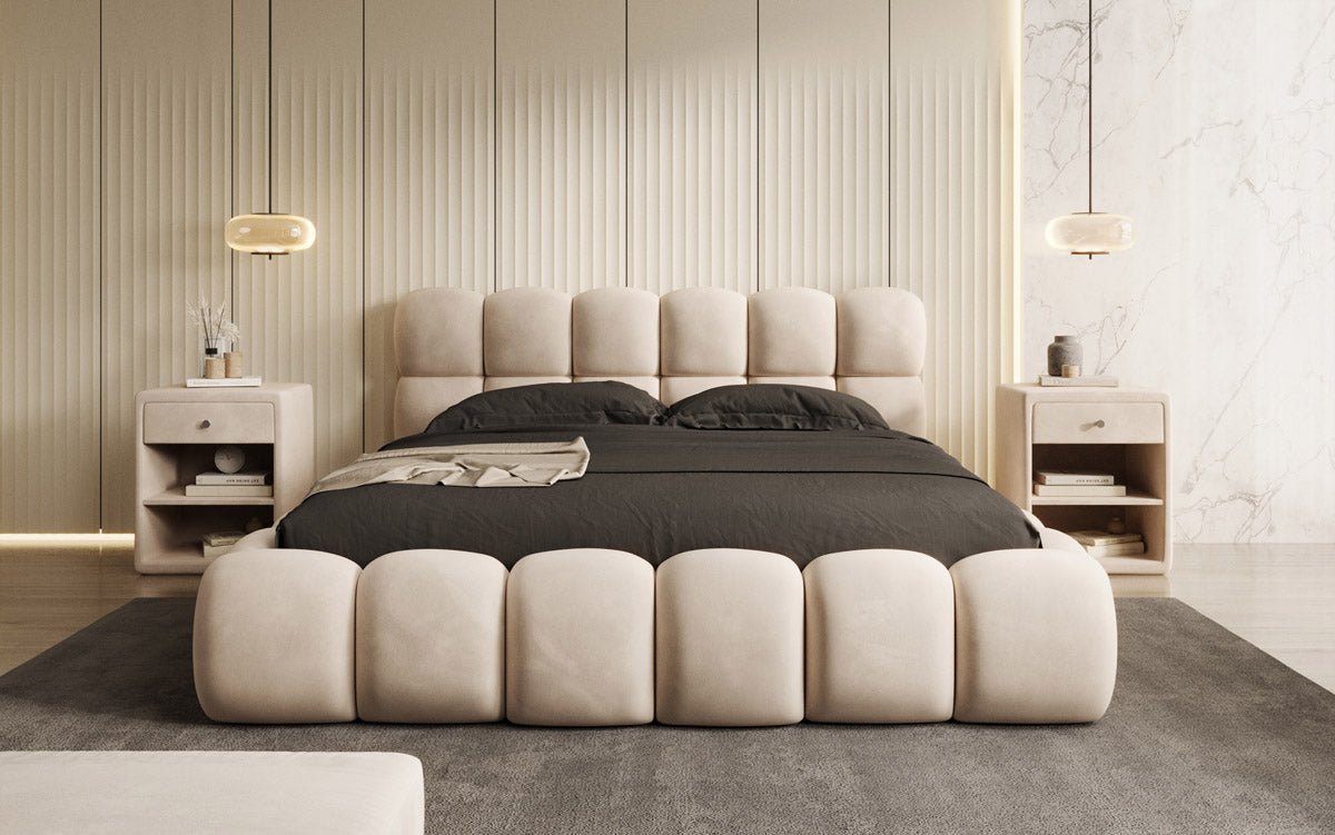 Designer Polsterbett Boston Samt mit Stauraum inkl. Aufbau