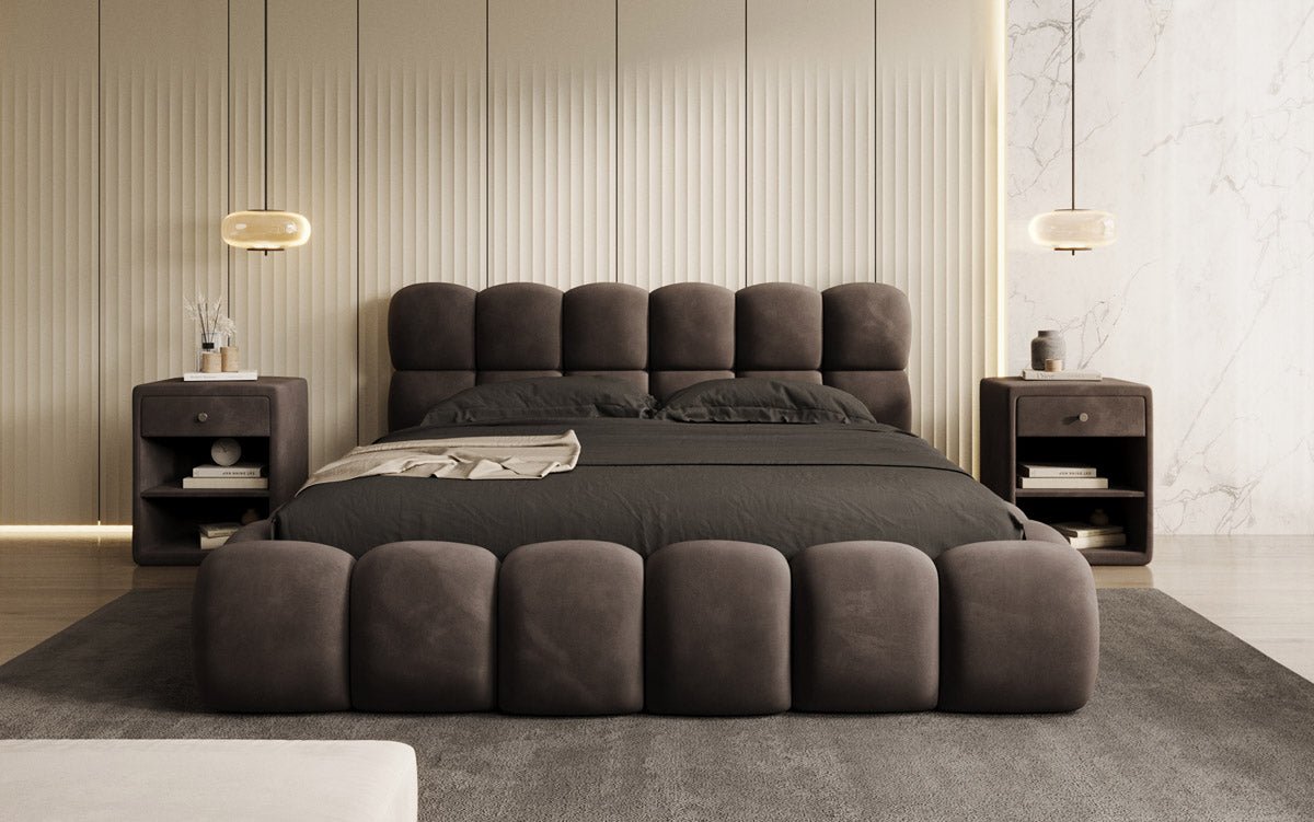 Designer Polsterbett Boston Samt mit Stauraum inkl. Aufbau