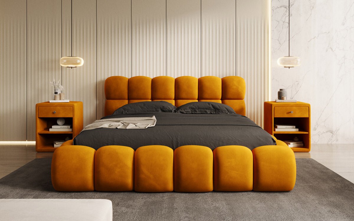 Designer Polsterbett Boston Samt mit Stauraum inkl. Aufbau