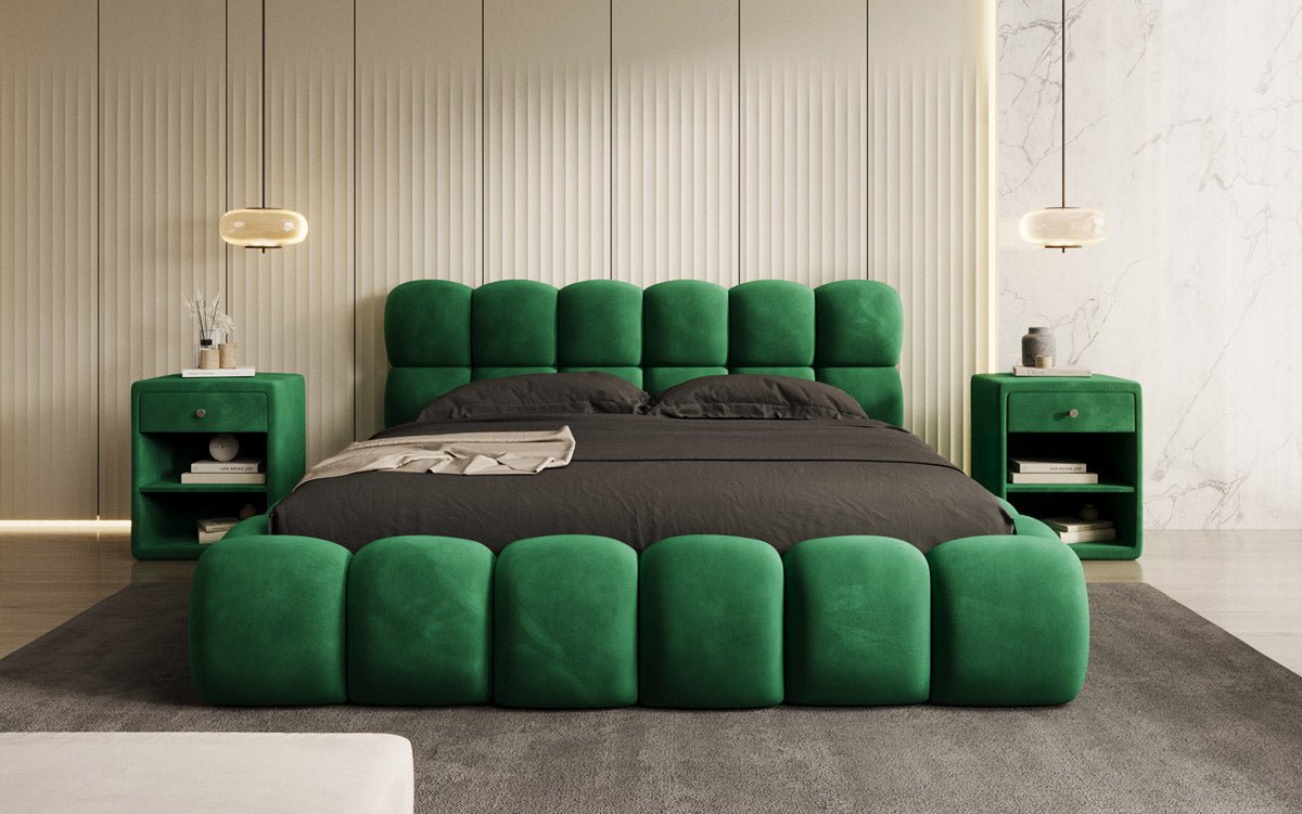 Designer Polsterbett Boston Samt mit Stauraum inkl. Aufbau