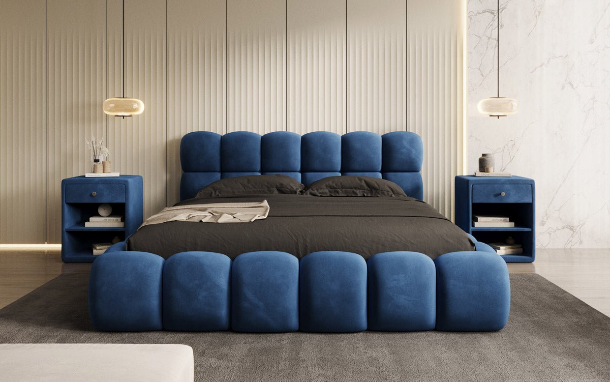 Designer Polsterbett Boston Samt mit Stauraum inkl. Aufbau