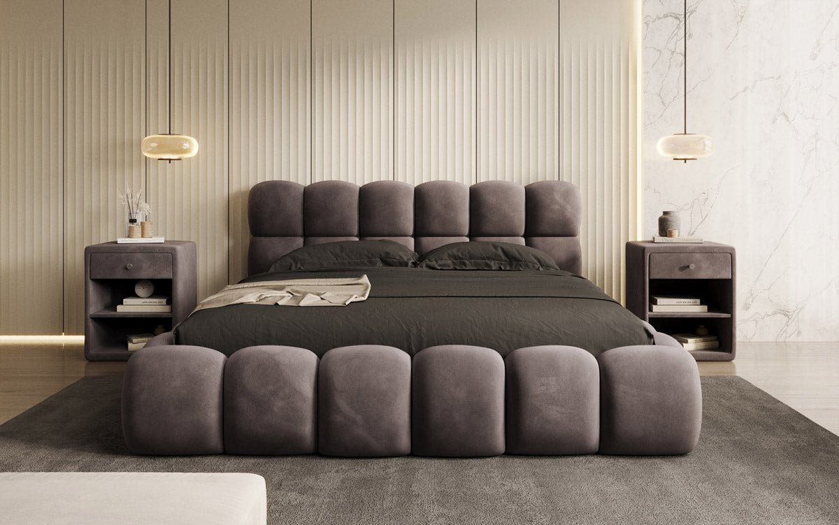 Designer Polsterbett Boston Samt mit Stauraum inkl. Aufbau