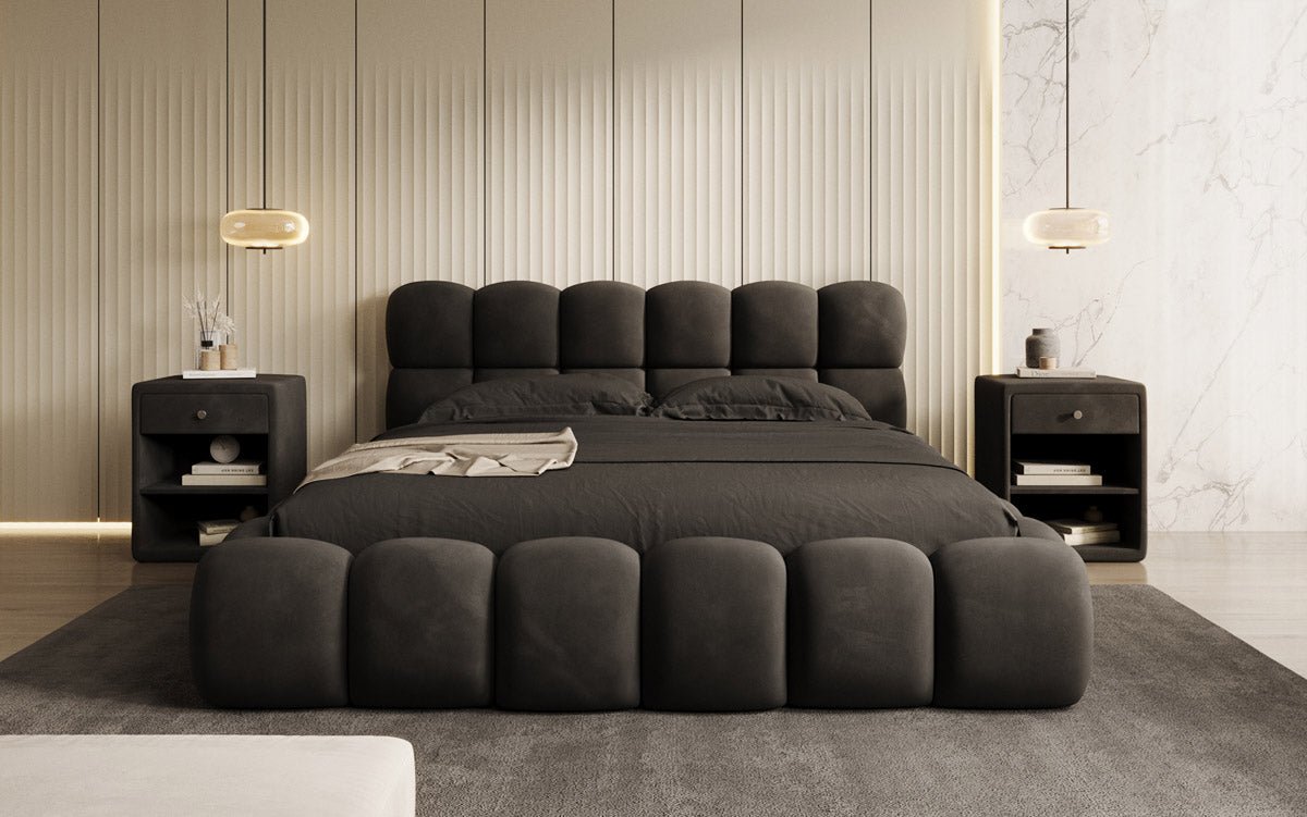 Designer Polsterbett Boston Samt mit Stauraum inkl. Aufbau