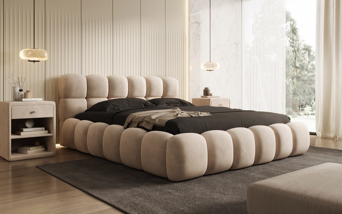 Designer Polsterbett Boston Samt mit Stauraum inkl. Aufbau