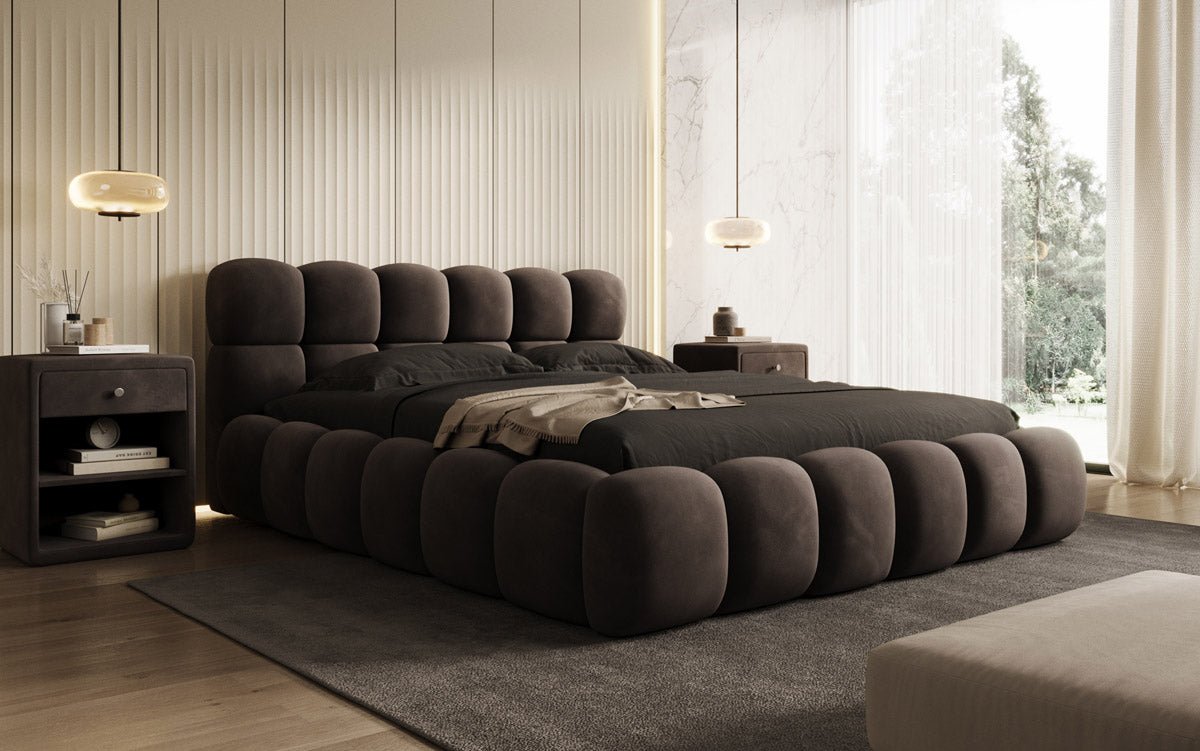Designer Polsterbett Boston Samt mit Stauraum inkl. Aufbau