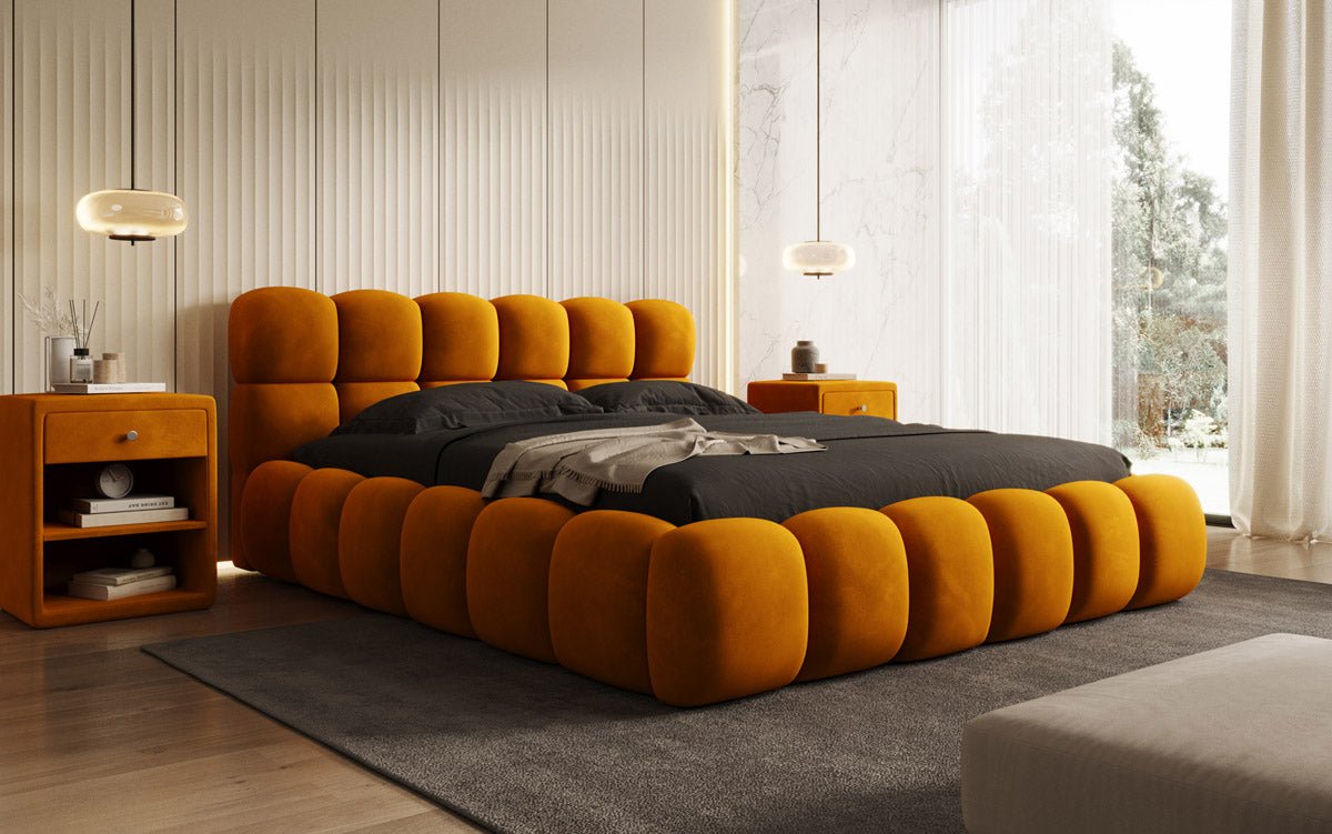 Designer Polsterbett Boston Samt mit Stauraum inkl. Aufbau