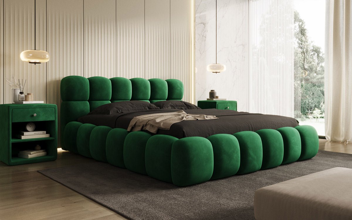 Designer Polsterbett Boston Samt mit Stauraum inkl. Aufbau
