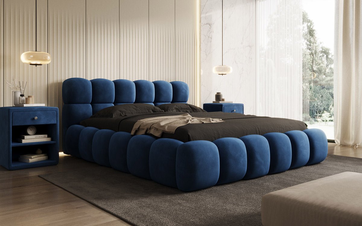 Designer Polsterbett Boston Samt mit Stauraum inkl. Aufbau
