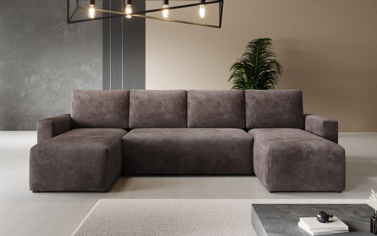 Designer Sofa Melva U met slaap- en klapfunctie in Ribstof