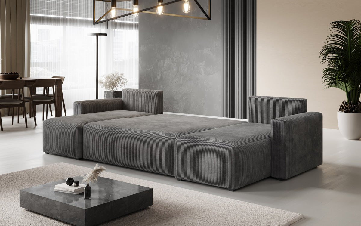 Designer Sofa Melva U met slaap- en klapfunctie in Ribstof
