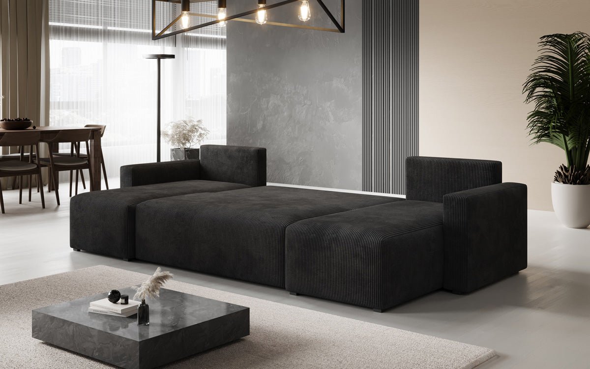 Designer Sofa Melva U met slaap- en klapfunctie in Ribstof